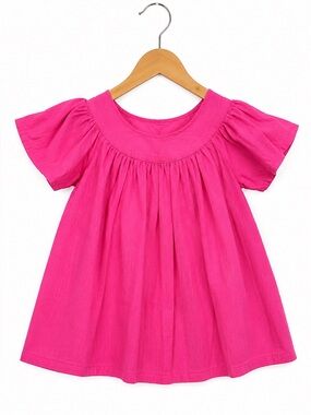 Smockadot Girls Top Size 3 Solid Hot Pink Swing Puffy Sleeves Blouse Shirt